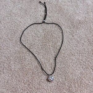 Black String with Silver Heart Necklace